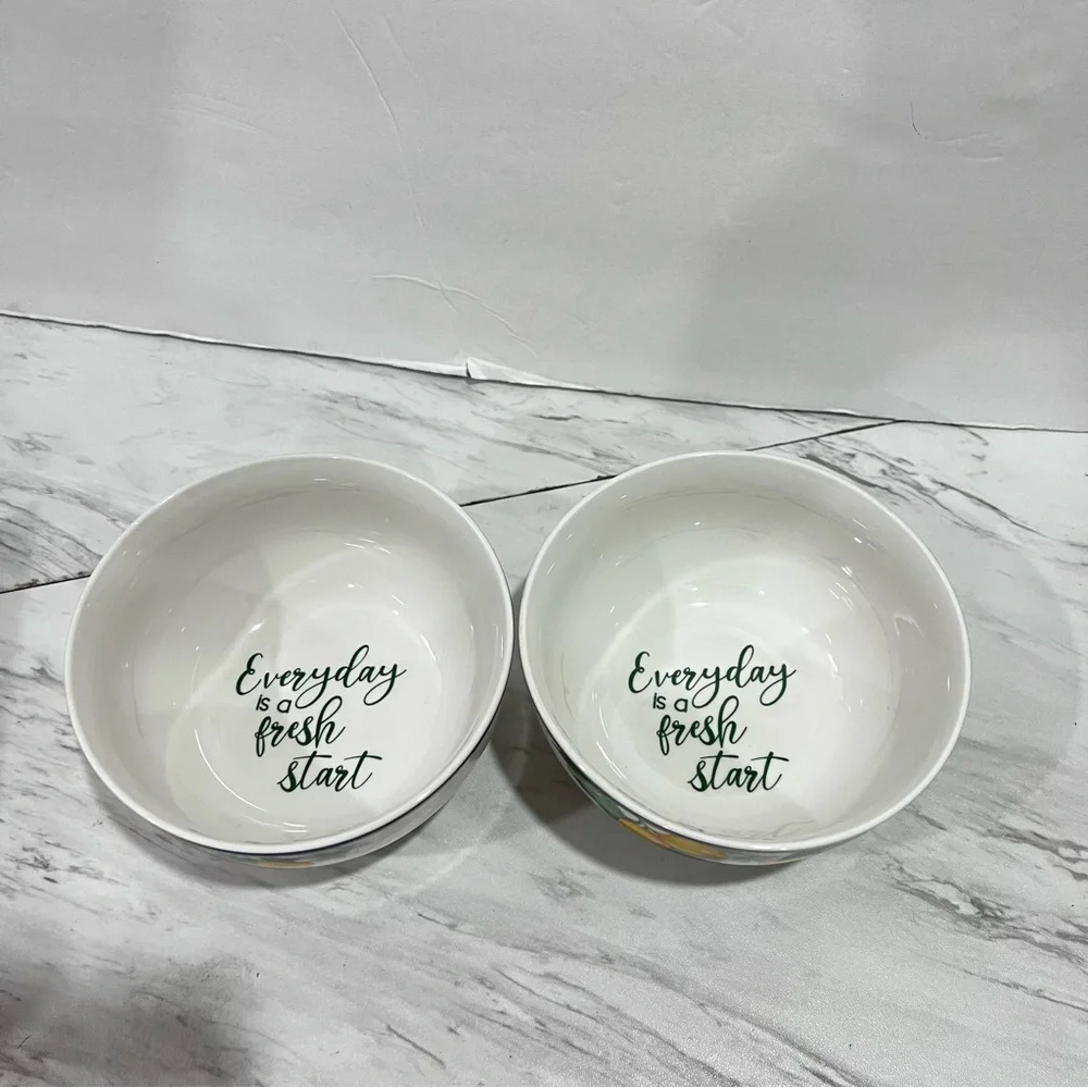 Royal Norfolk Lemon Floral Patterned Ceramic Cereal Soup Bowls 22 Oz. (Set Of 2)